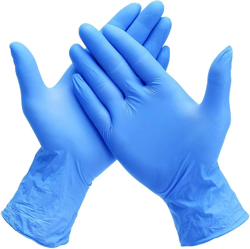Blue nitrile examination gloves